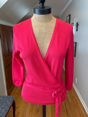 Joseph A Hot Pink Wrap V-Neck Sweater